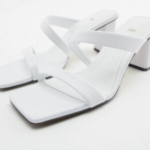 Zara lesther strappy sandals asymmetric strap  details . Square toe